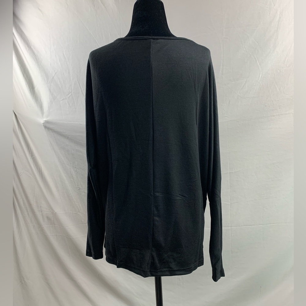 Black Oversized V Neck Batwing Long Sleeve Knit Tee - Picture 10 of 10